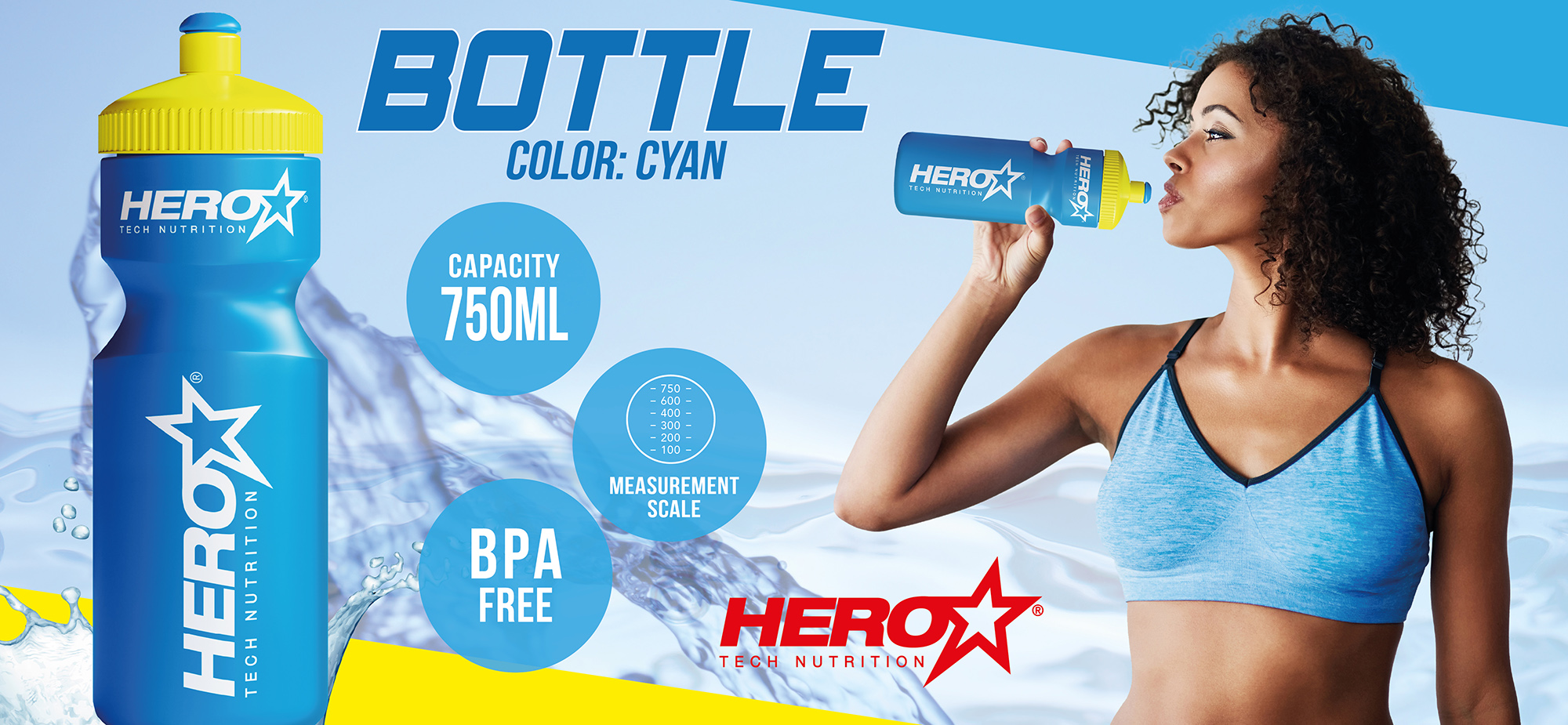 BOTTLE 750 ML CYAN - HERO TECH NUTRITION herotechnutrition