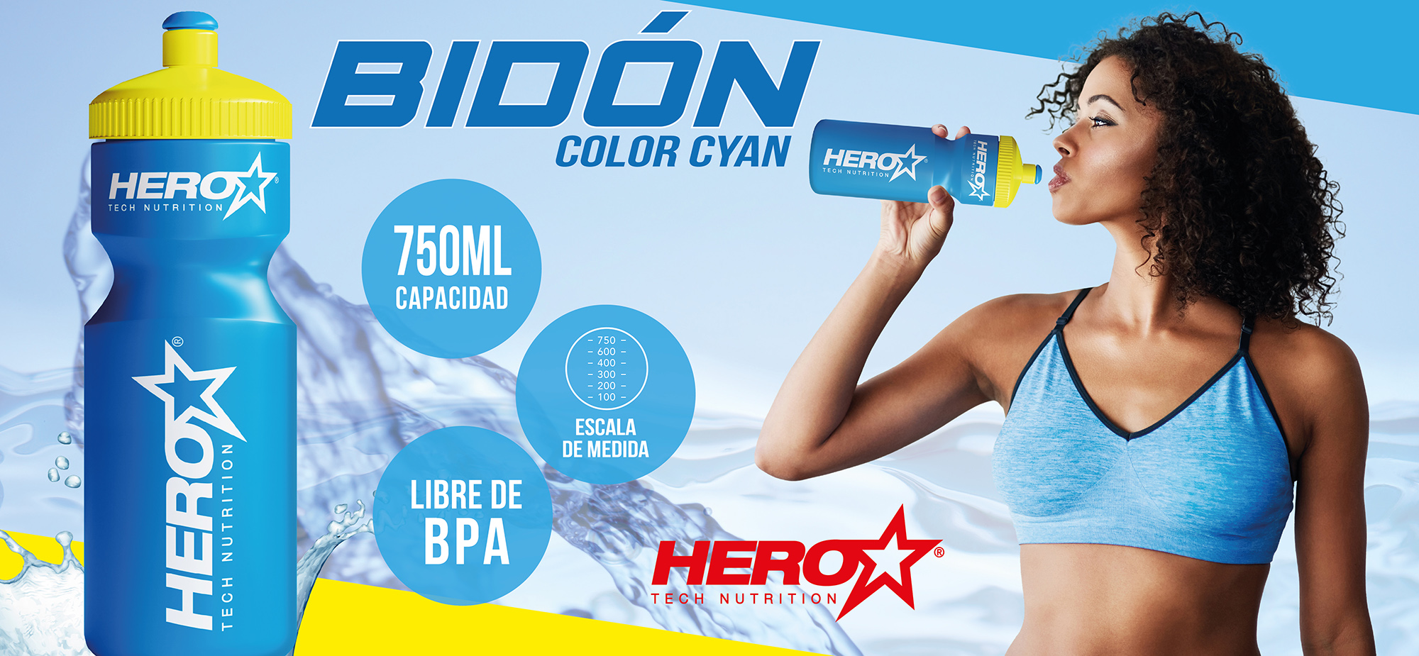 BIDÓN 750 ML CYAN - HERO TECH NUTRITION herotechnutrition